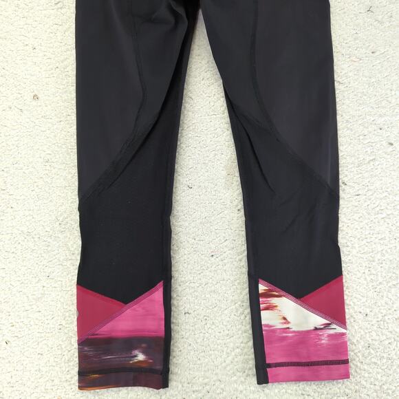 Lululemon Pace Rival Crop Leggings Capri Women's 4 Black Patterned Trim Pockets - Picture 6 of 7